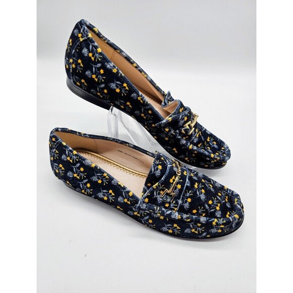 CAbi Shoes - Cabi Carnaby Blue Velvet Floral Gold Horsebit Loafers Womens Size 9 Slip On